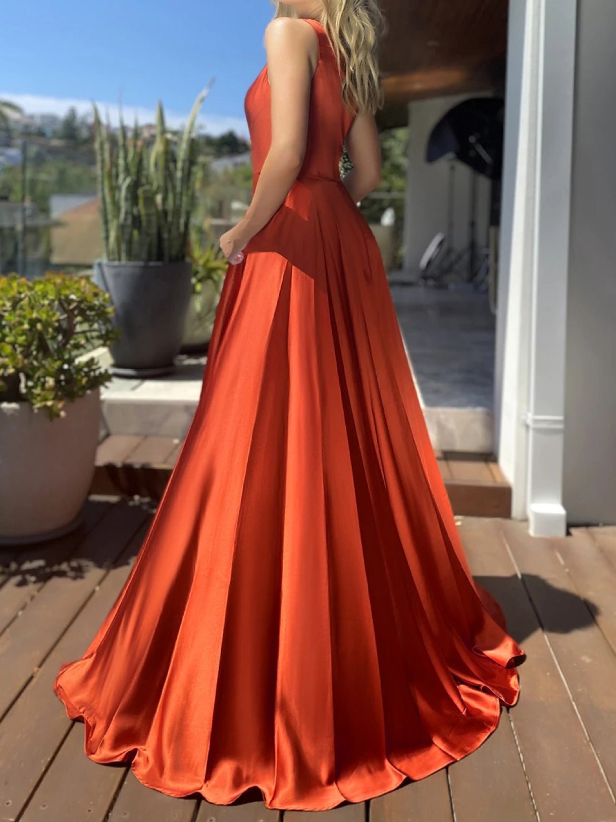 Women's Dresses Slanted Shoulder Slim Slit Swing Dress - Maxi Dresses - Instastyled | Online Fashion Free Shipping Clothing, Dresses, Tops, Shoes - 25/07/2022 - Color_Blue - Color_Orange
