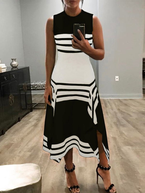 Women's Dresses Sleeveless Crewneck Striped Dress - Maxi Dresses - Instastyled | Online Fashion Free Shipping Clothing, Dresses, Tops, Shoes - 15/04/2022 - 30-40 - color-black