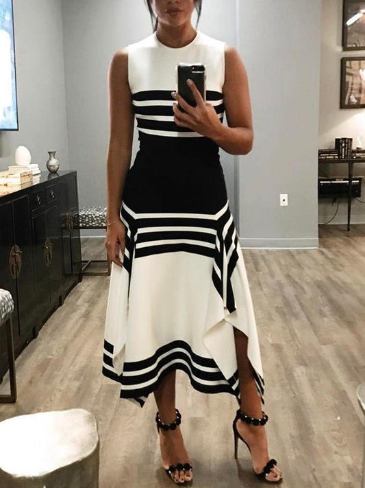 Women's Dresses Sleeveless Crewneck Striped Dress - Maxi Dresses - Instastyled | Online Fashion Free Shipping Clothing, Dresses, Tops, Shoes - 15/04/2022 - 30-40 - color-black