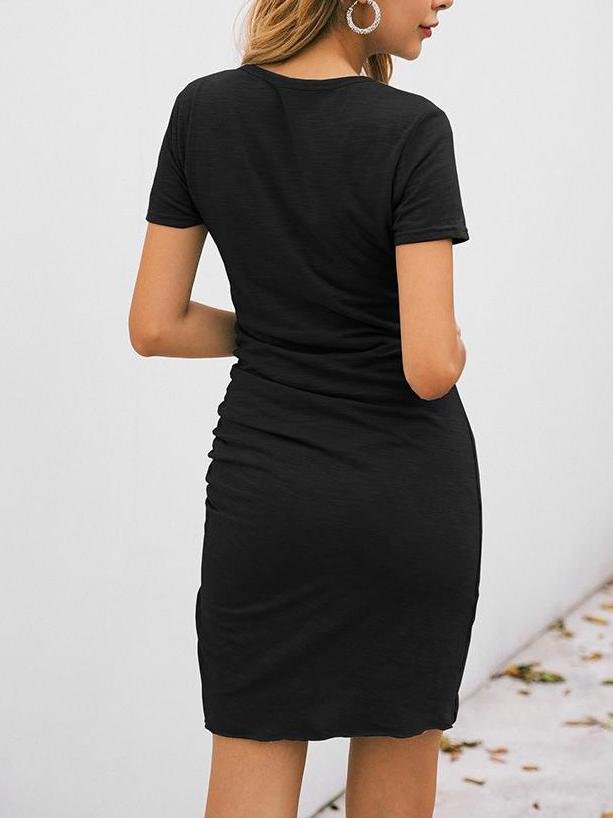 Women's Dresses Slim Round Neck Short Sleeve Irregular Dress - Mini Dresses - INS | Online Fashion Free Shipping Clothing, Dresses, Tops, Shoes - 04/13/2021 - Color_Blue - Colour_Black