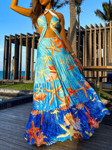 Women's Dresses Sling Cutout Ocean Starfish Print Dress - Maxi Dresses - Instastyled | Online Fashion Free Shipping Clothing, Dresses, Tops, Shoes - 17/02/2022 - color-sky_blue - Color_Blue