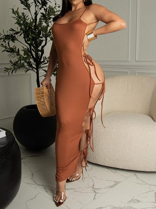 Women's Dresses Sling Double Side Lace Up Slit Dress - Maxi Dresses - Instastyled | Online Fashion Free Shipping Clothing, Dresses, Tops, Shoes - 15/06/2022 - Bodycon Dresses - Color_Black