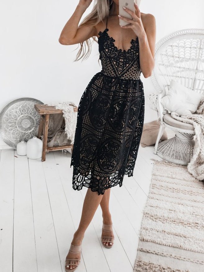 Women's Dresses Sling Lace Bare Back Dress - Midi Dresses - Instastyled | Online Fashion Free Shipping Clothing, Dresses, Tops, Shoes - 25/02/2022 - 30-40 - color-black
