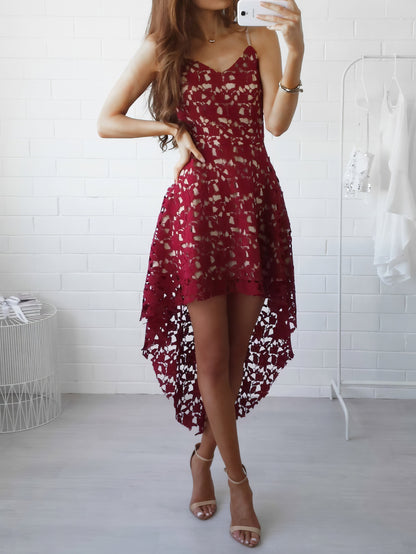 Sling Lace Sleeveless Irregular Dress
