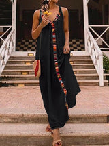 Women's Dresses Sling V-Neck Contrast Panel Dress - Maxi Dresses - Instastyled | Online Fashion Free Shipping Clothing, Dresses, Tops, Shoes - 01/03/2022 - 30-40 - Casual Dresses