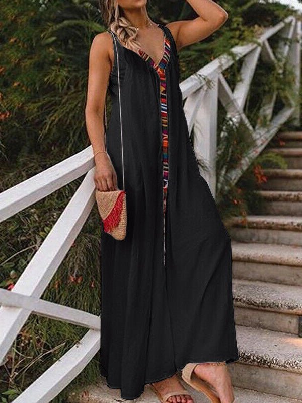 Women's Dresses Sling V-Neck Contrast Panel Dress - Maxi Dresses - Instastyled | Online Fashion Free Shipping Clothing, Dresses, Tops, Shoes - 01/03/2022 - 30-40 - Casual Dresses