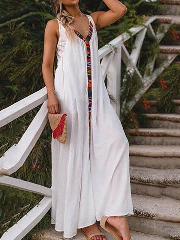 Women's Dresses Sling V-Neck Contrast Panel Dress - Maxi Dresses - Instastyled | Online Fashion Free Shipping Clothing, Dresses, Tops, Shoes - 01/03/2022 - 30-40 - Casual Dresses