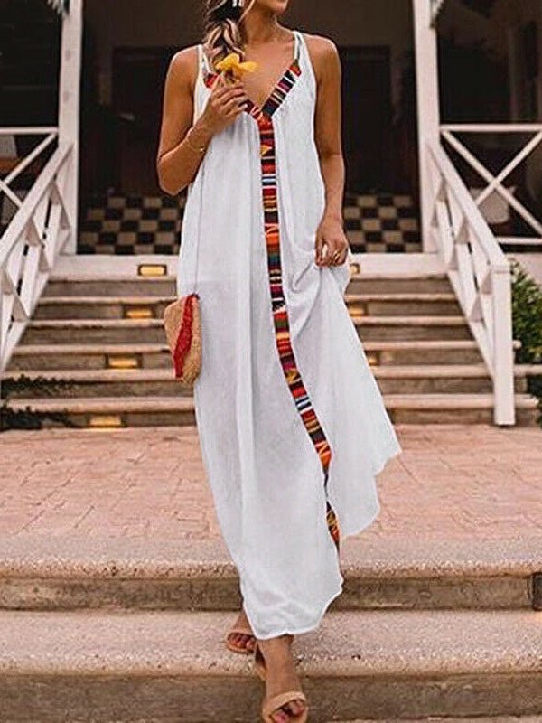 Women's Dresses Sling V-Neck Contrast Panel Dress - Maxi Dresses - Instastyled | Online Fashion Free Shipping Clothing, Dresses, Tops, Shoes - 01/03/2022 - 30-40 - Casual Dresses