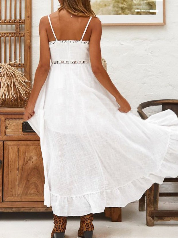 Women's Dresses Sling V-Neck Lace Ruffle Irregular Dress - Maxi Dresses - Instastyled | Online Fashion Free Shipping Clothing, Dresses, Tops, Shoes - 24/06/2022 - Casual Dresses - Color_White