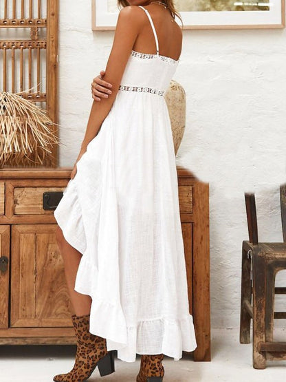 Women's Dresses Sling V-Neck Lace Ruffle Irregular Dress - Maxi Dresses - Instastyled | Online Fashion Free Shipping Clothing, Dresses, Tops, Shoes - 24/06/2022 - Casual Dresses - Color_White