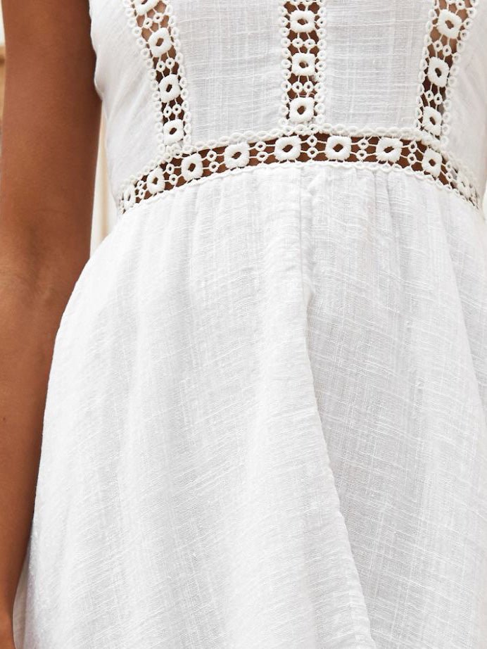 Women's Dresses Sling V-Neck Lace Ruffle Irregular Dress - Maxi Dresses - Instastyled | Online Fashion Free Shipping Clothing, Dresses, Tops, Shoes - 24/06/2022 - Casual Dresses - Color_White