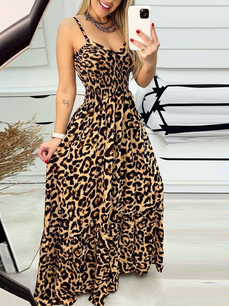 Women's Dresses Sling V-Neck Leopard Print Dress - Maxi Dresses - Instastyled | Online Fashion Free Shipping Clothing, Dresses, Tops, Shoes - 15/02/2022 - 40-50 - color-brown