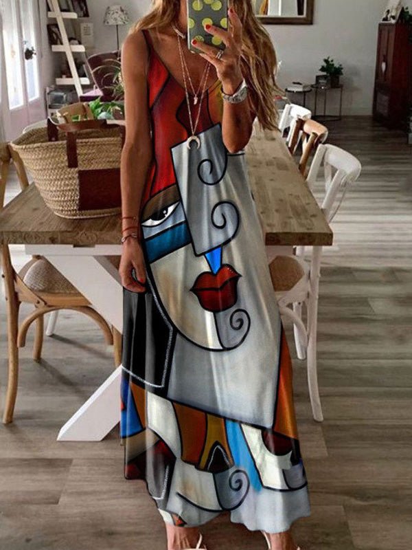 Women's Dresses Sling V-Neck Print Slim Dress - Maxi Dresses - Instastyled | Online Fashion Free Shipping Clothing, Dresses, Tops, Shoes - 14/03/2022 - 30-40 - color-black