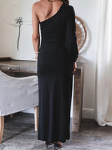Women's Dresses Sloping Shoulder Long Sleeve Slit Dress - Maxi Dresses - Instastyled | Online Fashion Free Shipping Clothing, Dresses, Tops, Shoes - 07/01/2022 - 30-40 - color-black
