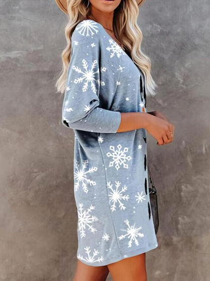 Women's Dresses Smiley Snowflake V-Neck Long Sleeve Dress - Mini Dresses - INS | Online Fashion Free Shipping Clothing, Dresses, Tops, Shoes - 02/11/2021 - 20-30 - Casual Dresses