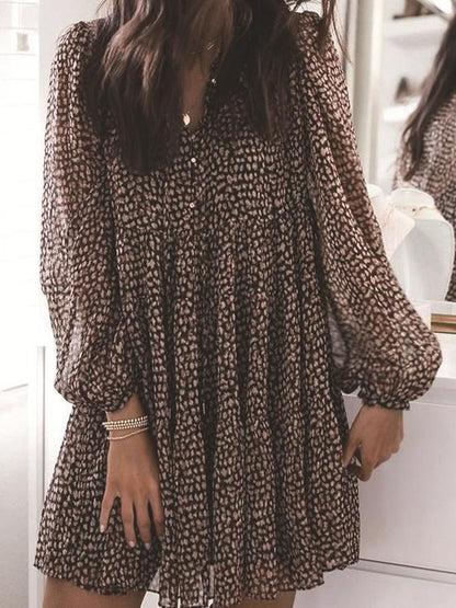 Women's Dresses Snakeskin Print V-Neck Long Sleeve Dress - Mini Dresses - INS | Online Fashion Free Shipping Clothing, Dresses, Tops, Shoes - 15/11/2021 - Color_Black - DRE2111152892