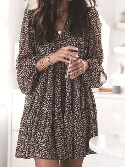 Women's Dresses Snakeskin Print V-Neck Long Sleeve Dress - Mini Dresses - INS | Online Fashion Free Shipping Clothing, Dresses, Tops, Shoes - 15/11/2021 - Color_Black - DRE2111152892