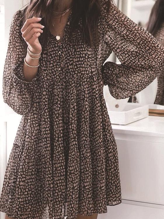 Women's Dresses Snakeskin Print V-Neck Long Sleeve Dress - Mini Dresses - INS | Online Fashion Free Shipping Clothing, Dresses, Tops, Shoes - 15/11/2021 - Color_Black - DRE2111152892