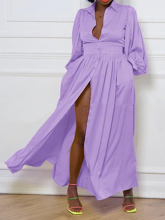 Women's Dresses Solid Button Balloon Sleeve Shirt Dress - Maxi Dresses - Instastyled | Online Fashion Free Shipping Clothing, Dresses, Tops, Shoes - 26/08/2022 - 40-50 - casual-dresses