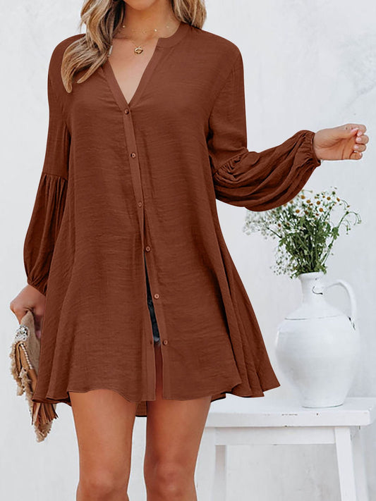 Women's Dresses Solid Button Balloon Sleeve Shirt Dress - Mini Dresses - Instastyled | Online Fashion Free Shipping Clothing, Dresses, Tops, Shoes - 16/09/2022 - Casual Dresses - Color_Black