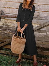 Women's Dresses Solid Button Three-Quarter Sleeve Dress - Maxi Dresses - Instastyled | Online Fashion Free Shipping Clothing, Dresses, Tops, Shoes - 22/02/2022 - Casual Dresses - Color_Black
