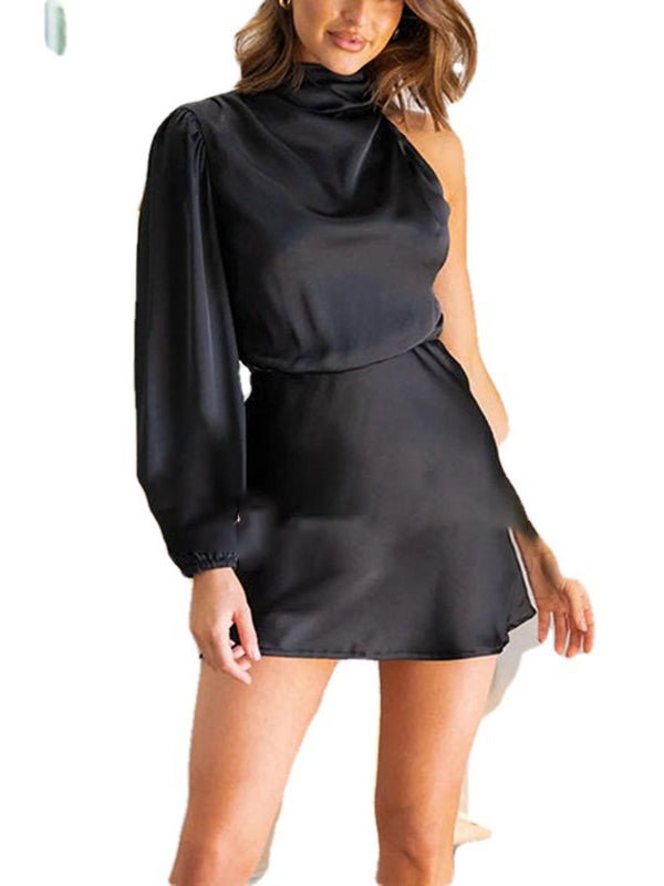 Women's Dresses Solid Color Fashion One Shoulder Long Sleeved Mini Dress - MsDressly