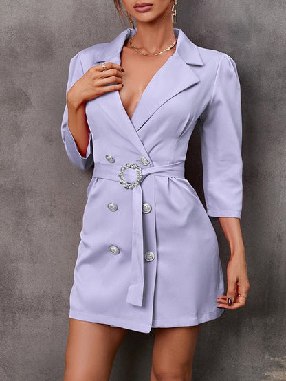 Women's Dresses Solid Double-Breasted Belted Blazer Dress - Mini Dresses - Instastyled | Online Fashion Free Shipping Clothing, Dresses, Tops, Shoes - 15/09/2022 - Casual Dresses - Color_Black