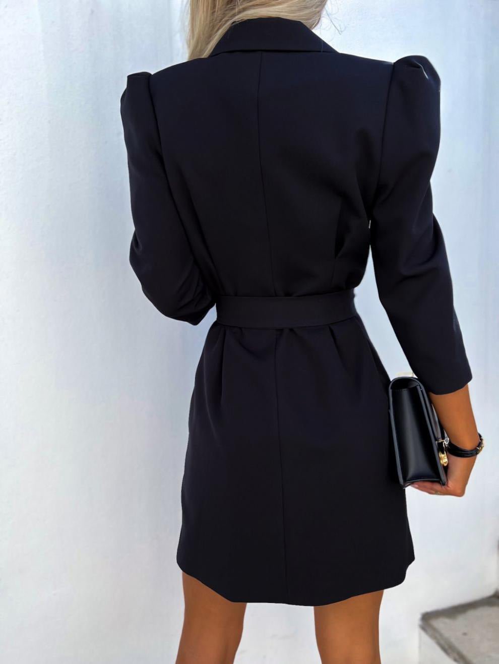 Women's Dresses Solid Double-Breasted Belted Suit Dress - Mini Dresses - Instastyled | Online Fashion Free Shipping Clothing, Dresses, Tops, Shoes - 01/09/2022 - Color_Black - Color_Khaki