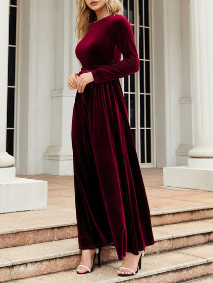 Women's Dresses Solid Gold Velvet Tie-Up Long Sleeve Dress - Maxi Dresses - Instastyled | Online Fashion Free Shipping Clothing, Dresses, Tops, Shoes - 20/09/2022 - 40-50 - color-black