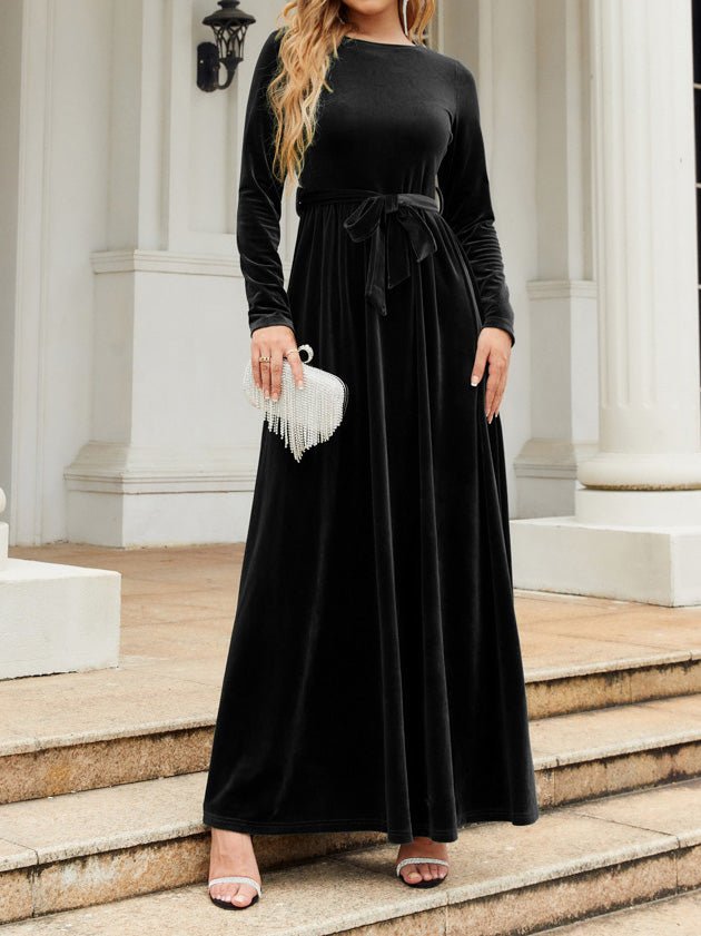 Women's Dresses Solid Gold Velvet Tie-Up Long Sleeve Dress - Maxi Dresses - Instastyled | Online Fashion Free Shipping Clothing, Dresses, Tops, Shoes - 20/09/2022 - 40-50 - color-black