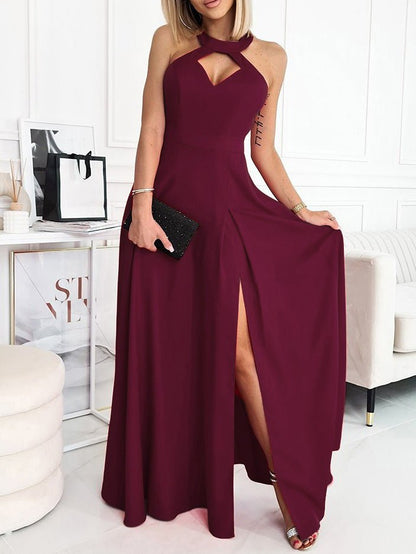 Women's Dresses Solid Halter Hollow Sleeveless Slit Dress - Maxi Dresses - Instastyled | Online Fashion Free Shipping Clothing, Dresses, Tops, Shoes - 14/03/2022 - 30-40 - color-green