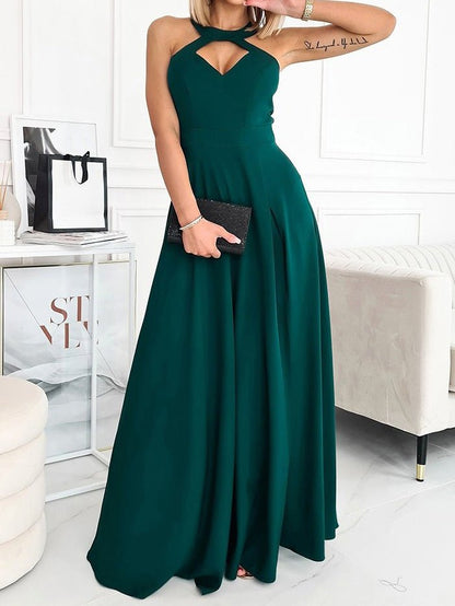 Women's Dresses Solid Halter Hollow Sleeveless Slit Dress - Maxi Dresses - Instastyled | Online Fashion Free Shipping Clothing, Dresses, Tops, Shoes - 14/03/2022 - 30-40 - color-green