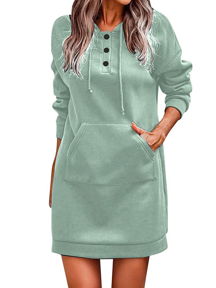 Women's Dresses Solid Knitted Hooded Sweatshirt Mini Dress - MsDressly