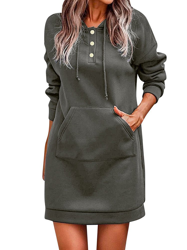 Women's Dresses Solid Knitted Hooded Sweatshirt Mini Dress - MsDressly