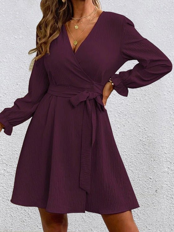 Women's Dresses Solid Lace-Up Long Sleeve Dress - Mini Dresses - Instastyled | Online Fashion Free Shipping Clothing, Dresses, Tops, Shoes - 27/07/2022 - Color_Black - Color_Blue