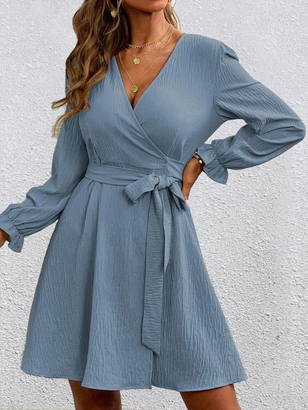 Women's Dresses Solid Lace-Up Long Sleeve Dress - Mini Dresses - Instastyled | Online Fashion Free Shipping Clothing, Dresses, Tops, Shoes - 27/07/2022 - Color_Black - Color_Blue