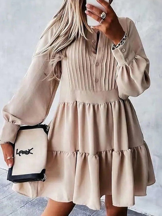 Women's Dresses Solid Lantern Sleeve Layered Cake Dress - Mini Dresses - Instastyled | Online Fashion Free Shipping Clothing, Dresses, Tops, Shoes - 06/09/2022 - Casual Dresses - Color_Black