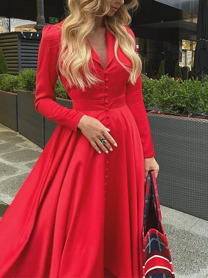 Women's Dresses Solid Lapel Button Long Sleeve Dress - Midi Dresses - Instastyled | Online Fashion Free Shipping Clothing, Dresses, Tops, Shoes - 29/08/2022 - Color_Black - Color_Purple