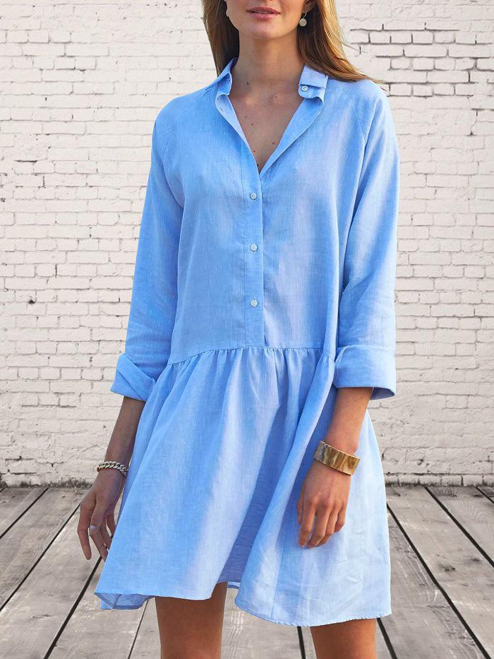 Women's Dresses Solid Lapel Button Long Sleeve Shirt Dress - Mini Dresses - Instastyled | Online Fashion Free Shipping Clothing, Dresses, Tops, Shoes - 13/12/2021 - 20-30 - Casual Dresses