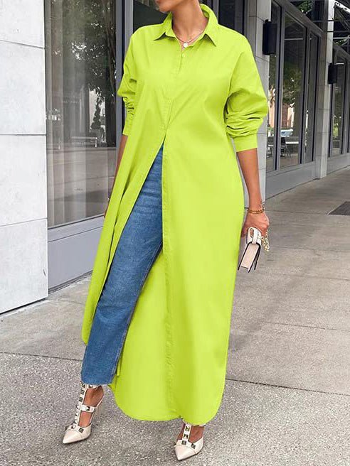 Women's Dresses Solid Long Sleeve Slit Shirt Dress - Maxi Dresses - Instastyled | Online Fashion Free Shipping Clothing, Dresses, Tops, Shoes - 23/08/2022 - 40-50 - color-blue