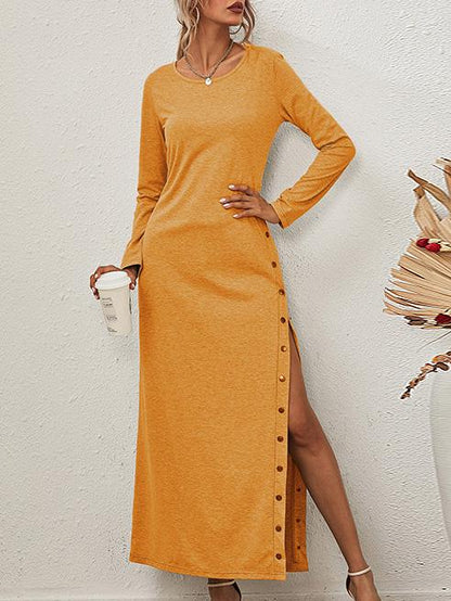 Women's Dresses Solid Long Sleeve Split Button Casual Dress - Maxi Dresses - INS | Online Fashion Free Shipping Clothing, Dresses, Tops, Shoes - 08/09/2021 - 30-40 - Category_Maxi Dresses