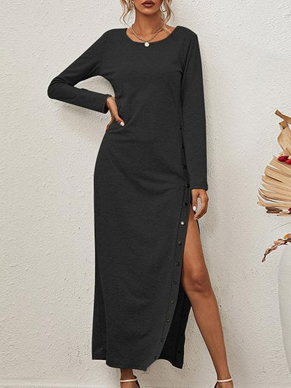 Women's Dresses Solid Long Sleeve Split Button Casual Dress - Maxi Dresses - INS | Online Fashion Free Shipping Clothing, Dresses, Tops, Shoes - 08/09/2021 - 30-40 - Category_Maxi Dresses