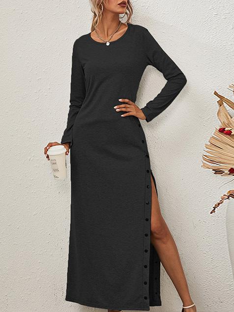 Women's Dresses Solid Long Sleeve Split Button Casual Dress - Maxi Dresses - INS | Online Fashion Free Shipping Clothing, Dresses, Tops, Shoes - 08/09/2021 - 30-40 - Category_Maxi Dresses