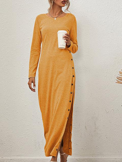 Women's Dresses Solid Long Sleeve Split Button Casual Dress - Maxi Dresses - INS | Online Fashion Free Shipping Clothing, Dresses, Tops, Shoes - 08/09/2021 - 30-40 - Category_Maxi Dresses