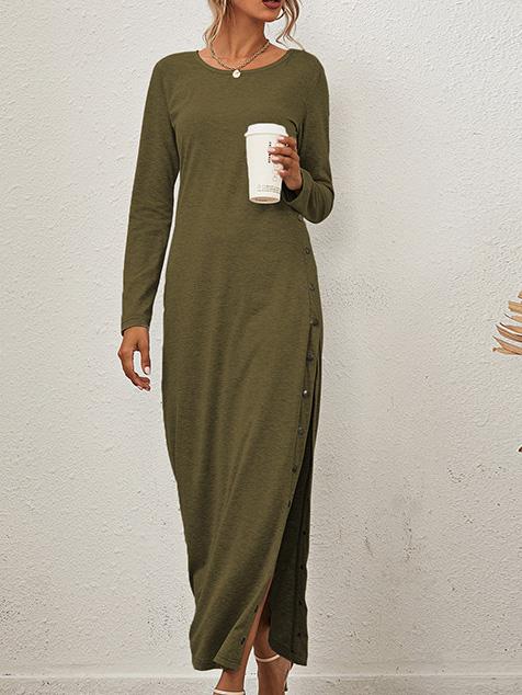 Women's Dresses Solid Long Sleeve Split Button Casual Dress - Maxi Dresses - INS | Online Fashion Free Shipping Clothing, Dresses, Tops, Shoes - 08/09/2021 - 30-40 - Category_Maxi Dresses