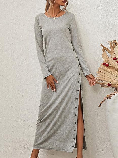 Women's Dresses Solid Long Sleeve Split Button Casual Dress - Maxi Dresses - INS | Online Fashion Free Shipping Clothing, Dresses, Tops, Shoes - 08/09/2021 - 30-40 - Category_Maxi Dresses