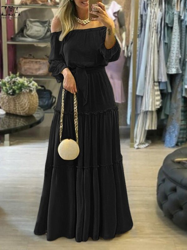 Women's Dresses Solid One-Shoulder Long Sleeve Dress - Maxi Dresses - Instastyled | Online Fashion Free Shipping Clothing, Dresses, Tops, Shoes - 25/02/2022 - color-black - color-blue