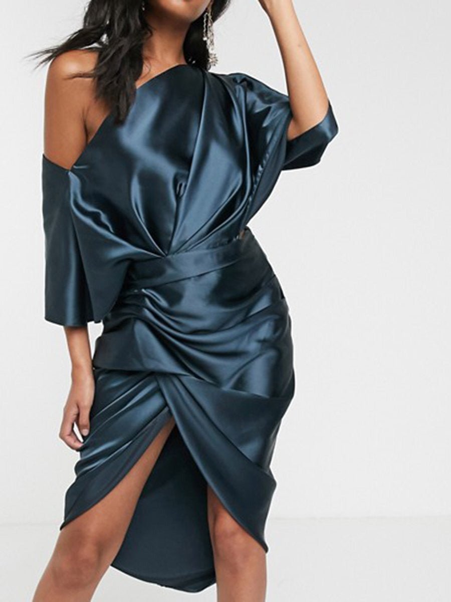Women's Dresses Solid One Shoulder Pleated Irregular Dress - Maxi Dresses - Instastyled | Online Fashion Free Shipping Clothing, Dresses, Tops, Shoes - 05/09/2022 - 40-50 - casual-dresses