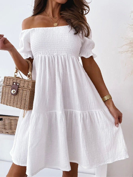 Women's Dresses Solid One-Shoulder Short Sleeve Dress - Mini Dresses - Instastyled | Online Fashion Free Shipping Clothing, Dresses, Tops, Shoes - 25/07/2022 - Casual Dresses - Color_Beige