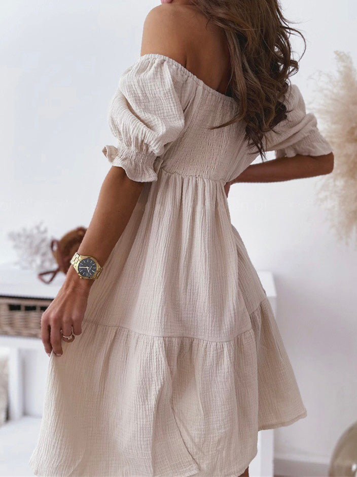 Women's Dresses Solid One-Shoulder Short Sleeve Dress - Mini Dresses - Instastyled | Online Fashion Free Shipping Clothing, Dresses, Tops, Shoes - 25/07/2022 - Casual Dresses - Color_Beige
